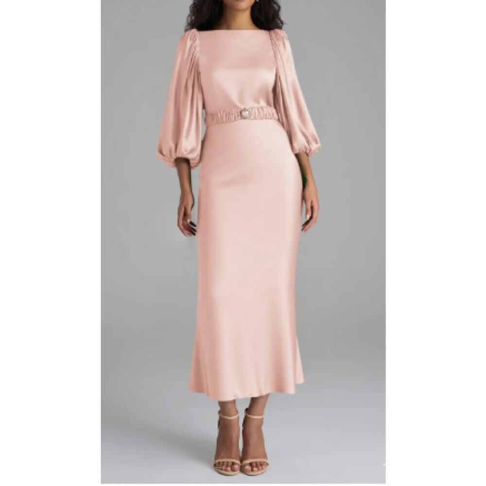 AW BRIDAL 4 S pearl pink Vida satin formal party cocktail midi dress NEW b90